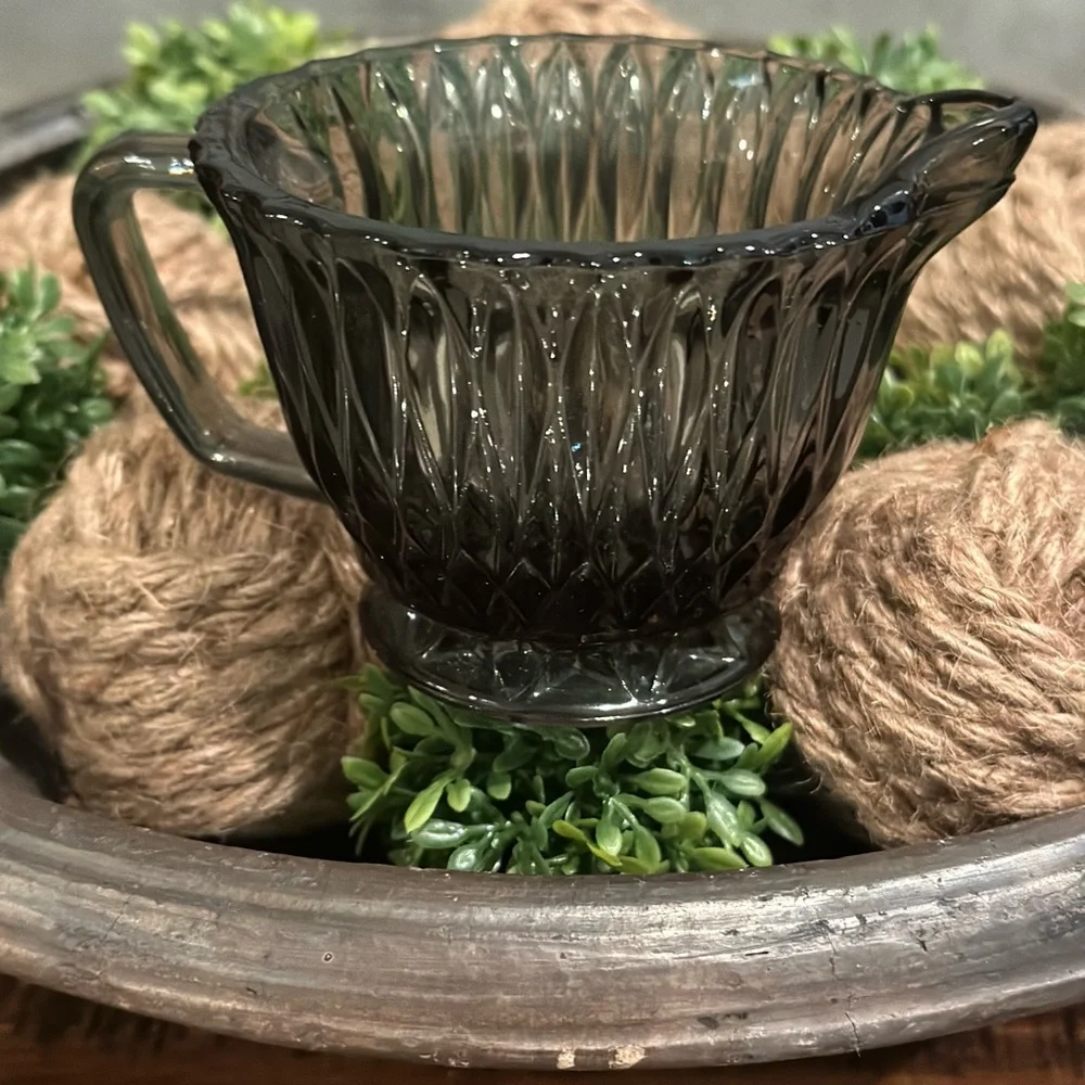 Libbey Smoke Gray/Black Creamer LRS45 Line 1960's 3in x5 1/8in